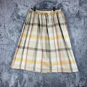 CENTURY Skirt Womens 14 Beige Pleated Midi Tweed Elastic Waist Button Vintage